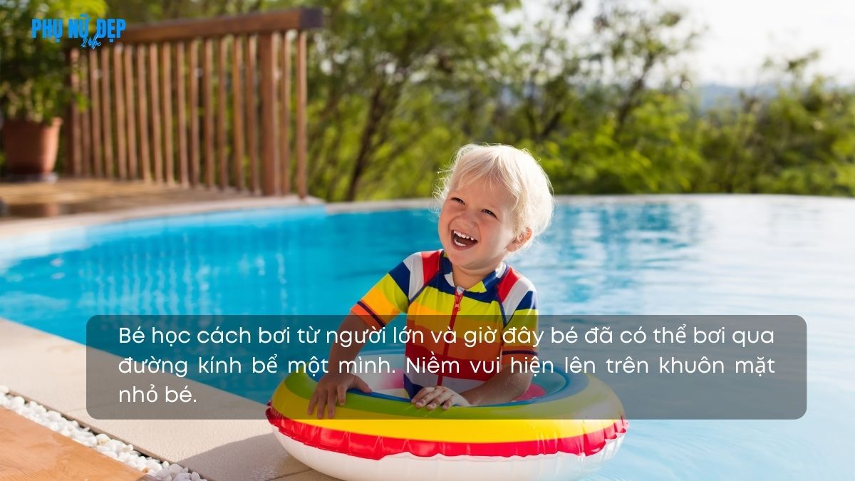 Stt em bé đi bơi đăng lên mạng làm kỷ niệm
