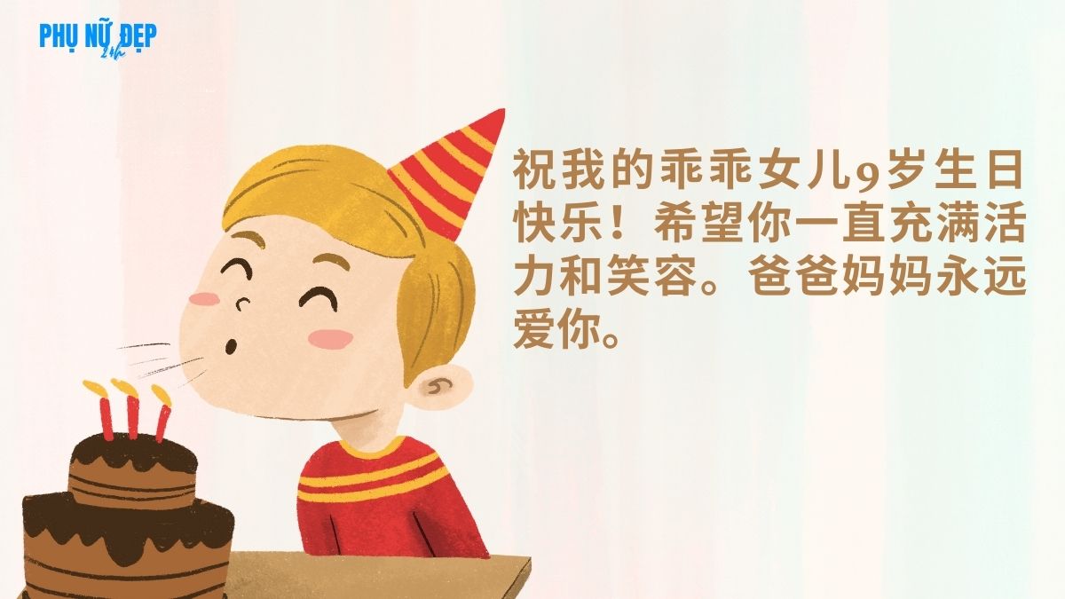 Stt chúc mừng sinh nhật con gái 9 tuổi bằng tiếng Trung